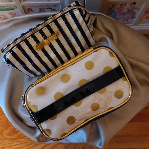 Cosmetic bag set gold striped, dotted and navy - Picture 4 of 8